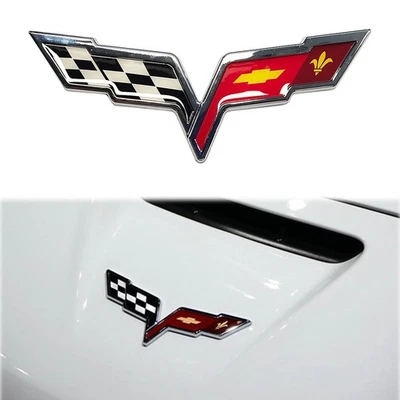 1pc 05-13 For Che vy Corvette C6 Sport Front /Rear Crossed Flags Emblem Foto 1 de 4