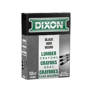 DIXON Industrial Lumber Marking Crayons, 4.5" x 1/2" Hex, Black, 12-Pack (49400) - Picture 1 of 5