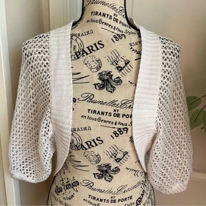 Faded Glory Y2K Open Knit Open Front Half Sleeve Shrug White Sz S - Picture 1 of 16