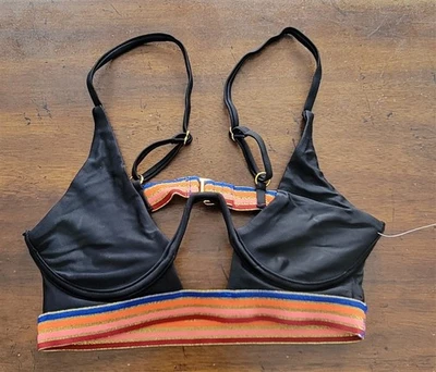 NWT Lovers & Friends XS Underwire Black Bikini Swim Top Stripe Band 123241 - Image 1 of 2