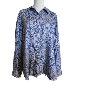 Foxcroft Button-Up Hemd WM 22W faltenfrei blau/weiß Paisley Print Büro - Bild 1 von 13