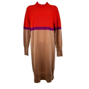 NEW Lusso Cashmere Sweater Dress Color Block Long Sleeve in Pumpkin Blaze Medium - Picture 1 of 15