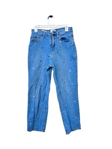 Hilo Universal Azul Floral Bordado Denim Algodón Boho Vintage Pierna Recta - Imagen 1 de 8