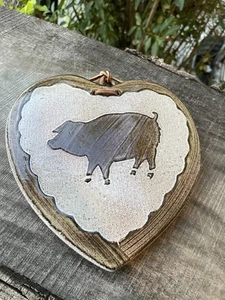 VTG CCP Pottery Clay Heart Shape Pig Trivet Wall Decor Farmhouse Country Art - Picture 1 of 7