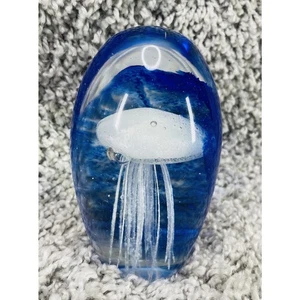 White Blue Jellyfish Paperweight 4.5” Hand Made Art Glass Nautical Home Decor - Picture 1 of 8