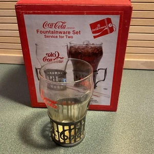 Vintage Neu in Box Cola Gläser mit Zinn Halter - Bild 1 von 4