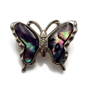 Small Silver Tone Vintage Abalone Butterfly Fashion Brooch 1.12 Inch - Picture 1 of 12