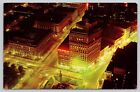 Postcard aerial view Cleveland Ohio at night