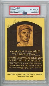  Sam Rice Signed Yellow HOF Plaque 8 (PSA A) 684422 - Picture 1 of 2