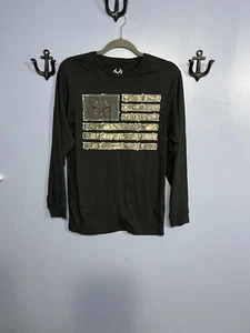 Real Tree Long Sleeve T-Shirt American Flag Camo Black Size Small - Picture 1 of 4