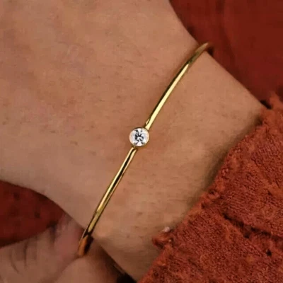 1Ct Round Cut Lab Created Diamond in 14K Yellow Gold Plated Bangle Bracelet - Image 1 of 4