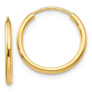 14k Yellow Gold Continuous Endless Hoop Earrings (1.5mm), All Sizes - Picture 1 of 24