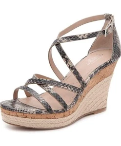 Charles David Leawood Espadrille-Plateausandale hautfarben Schlangenkork Keilabsatz Größe 10M  - Bild 1 von 12