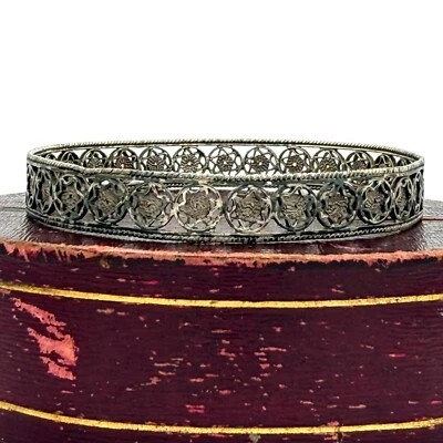 Antique Vintage Nouveau Sterling Silver Filigree Stacking Bangle Bracelet 11.2g - Image 1 of 4