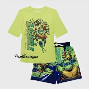 Teenage Mutant Ninja Turtles Swimsuit Rashguard Trunks Swim Set Boy 4 5 6 7 8 10 - Picture 1 of 9