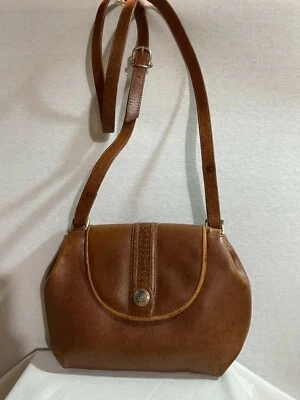 Bolso Bandolera Liz Claiborne De Colección Marrón Imitación Cuero con Borde de Cuero Real Foto 1 de 4