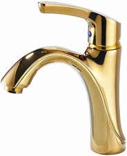 Bathroom Sink Faucet Golden Waterfall Single Lever Countertop Lavatory Tap