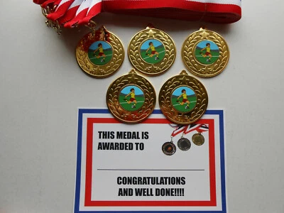 DWL 5er SET HOCHWERTIGE METALL MEDAILLEN / BÄNDER / URKUNDEN = DAMEN FUSSBALL