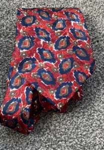 Mens Red Blue Geometric Vintage Patterned Tie 3.5" Wide 55" Long - Imagen 1 de 3