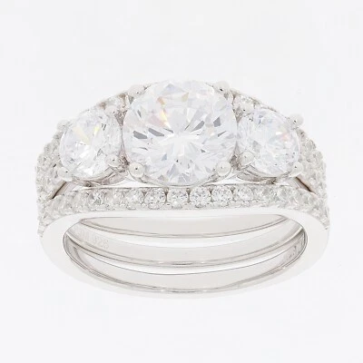 3 Pieces set Sterling Silver Semi Mount Ring Engagement Ring 3 Stones  - Image 1 of 4