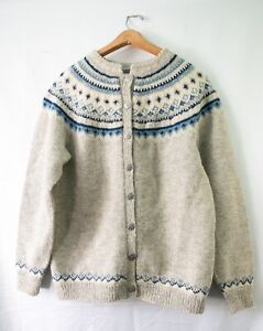 Vintage Husfliden Norwegian Cardigan Sweater Hand Knit Lillehammer Norway Grey M