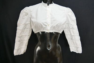 Gr.40 Dirndlbluse weiß Bluse für Dirndl Baumwolle mit Spitze B11725 - Bild 1 von 4
