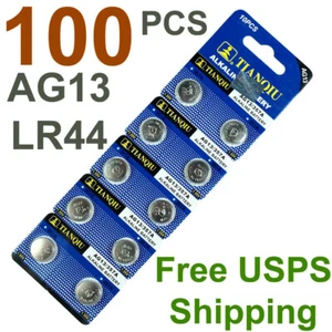100 PCS LR44 AG13 357 LR1154 1.5V 0%Hg Alkaline Battery Watch Remote Laser - Picture 1 of 3