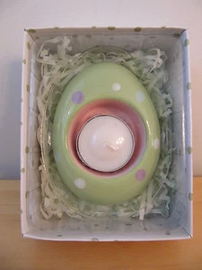 "NUEVO Portavelas de luz de té de cerámica en forma de ""huevo verde"" Russ Easter - Imagen 1 de 4