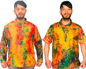Colourful Multicolour Tie Dye Grandad Collarless Kurta Shirt Men's: Clearance - Bild 1 von 6