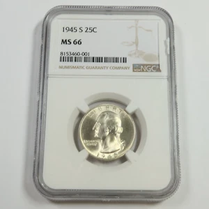 1945 S NGC MS66 - SILVER Washington Quarter 25c US Coin #53381A - Picture 1 of 3
