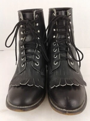 Justin Roper Botas con Cordones Juveniles Talla 5.5 C Kiltie Cuero Negro Western 506Y Foto 1 de 4