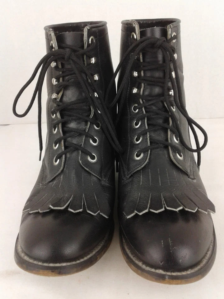 Justin Roper Botas con Cordones Juveniles Talla 5.5 C Kiltie Cuero Negro Western 506Y Foto 1 de 4