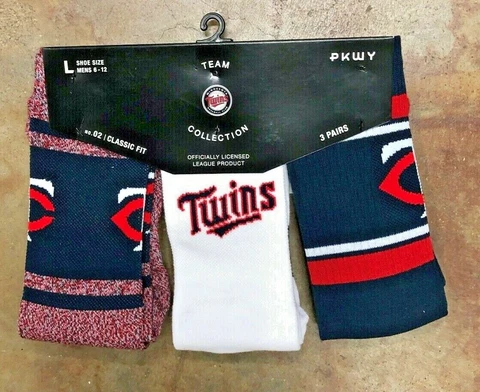 NEW! Minnesota Twins Dugout 3 Pack Crew Socks Mens Large Fits Size 6-12 MLB Cover