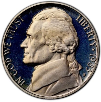 Jefferson níquel 1983 S PCGS classificação PR 70 camafeu profundo não circulado 5c - Imagem 1 de 4