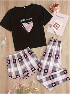 3-Piece Cozy Womens Cartoon Print Pajama Set Lg - Picture 1 of 5