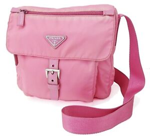 Authentic PRADA Pink Nylon and Leather Crossbody Shoulder Bag Purse #51321