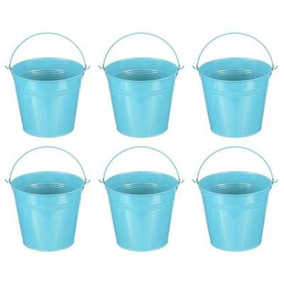 6 piezas cubos pequeños de metal de 5,9"x5,1" con mango mini cubo galvanizado azul Foto 1 de 4