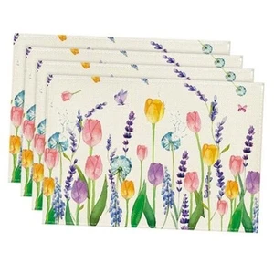 Tulip Lavender Butterfly Spring Placemats Set of 4, Seasonal Holiday Summer - Picture 1 of 6