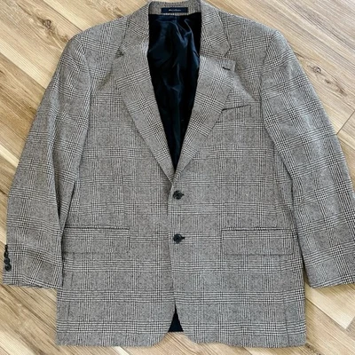 VTG Chaps Ralph Lauren Plaid Sport Coat 44R SILK WOOL Blazer Black Ivory Classic - Image 1 of 4