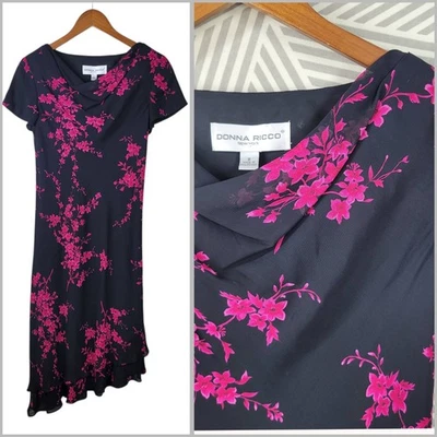 Vestido sin Mangas Vintage Talla 8 Floral Alt Grunge Midi Negro Rosa Cortina Asimétrica Foto 1 de 4