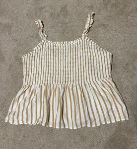 Ava & Viv Womens Plus Sz 2X Top Blouse Tank Elastic Ruffles White Yellow Striped - Picture 1 of 9