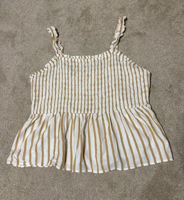 Ava & Viv Womens Plus Sz 2X Top Blouse Tank Elastic Ruffles White Yellow Striped - Image 1 of 4
