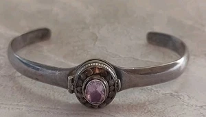 Vintage Sterling Silver & Faceted Purple Amethyst Artisan Poison Cuff Bracelet - Picture 1 of 5