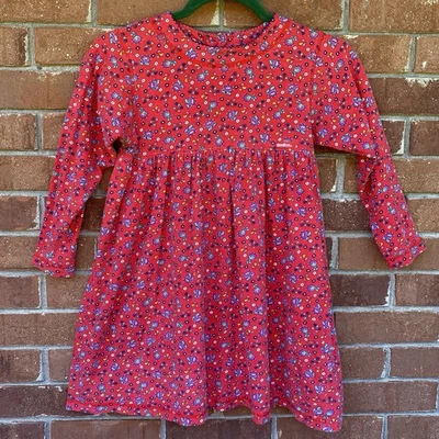 Vintage Oshkosh Red Floral Long Sleeve 100% Cotton Dress Girls 6X USA Made - Image 1 of 4