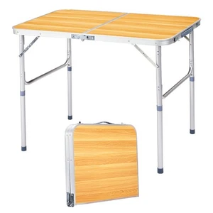 3ft Folding Table Aluminum Alloy Wood Grain Portable Indoor Outdoor Use - Picture 1 of 12
