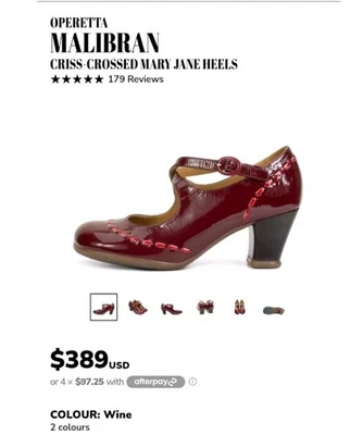 John Fluevog Operetta Malibran Mujer 7.5 Vino Rojo Cruzado Mary Jane Tacón Foto 1 de 3
