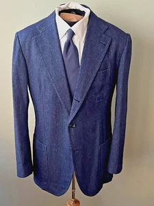 RARE Rubinacci Bespoke London House Chambray Denim 3 Patch Pocket Unlined Baller - Picture 1 of 13