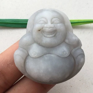 Certified 100% Natural White gray Hotan Jade carved amulet Maitreya Pendant 佛 06 - Picture 1 of 11