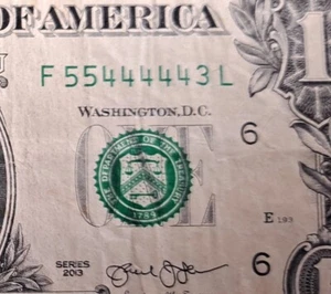 ¡MARKDOWN! Serie de lujo # serie de billetes de $1 2013~554443~(escalera gruesa de 3 dígitos) - Imagen 1 de 3