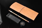 F1706: Japanese Wooden Bamboo INKSTONE CASE Box w/signed box Calligraphy tool.